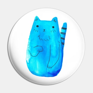 Striped Tail Blue Watercolor Cat Pin