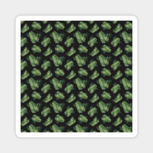 Green Palm Leaves on Black Background Pattern Magnet