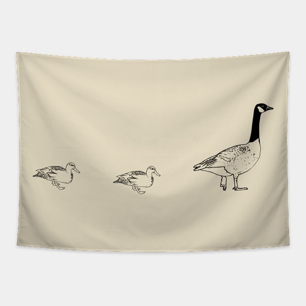 Duck Duck Goose (Black) Tapestry by JosepiC