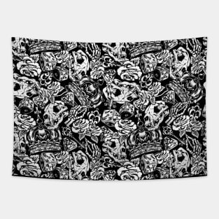 Black And White Skull Tattoo Art Pattern Tapestry