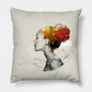 Red Hair Flame Tree - Double Exposure Pillow