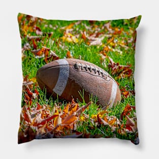 Touchdown!  football on a leafy field Pillow