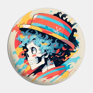 skull wearing a straw hat, Pin