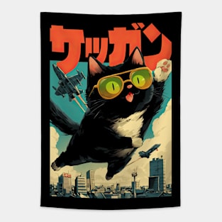 Vintage anime cat superhero Tapestry