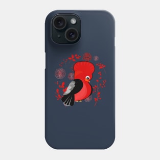 Ave roja en fondo floral Phone Case