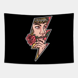 beautiful woman is biting a rose Tapestry