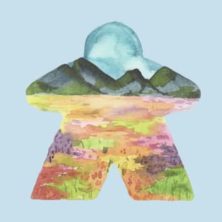 Watercolor Meeple Mountain Landscape |  Game Room Décor T-Shirt