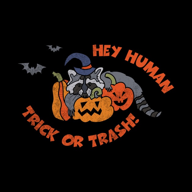 Hey Human Trick Or Trash Racoon Funny Halloween Scary Quarantine Halloween Animal Boo Halloween Party by NickDezArts