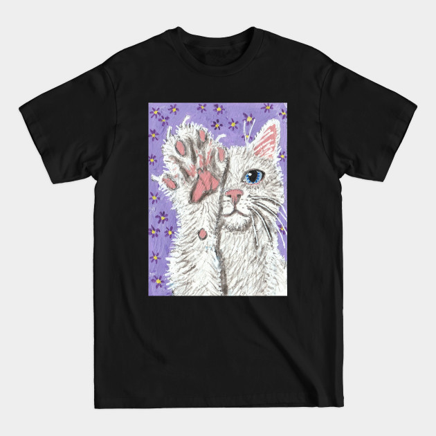 Discover white cat paw up acrylic painting - Cute White Cat - T-Shirt