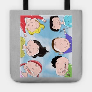 Cartoon friends gathering together Tote