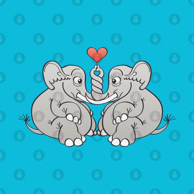 Couple of sweet elephants in love intertwining trunks by zooco