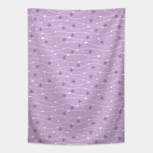 Wavy Lines, Dots and Flowers Pattern Pink Lavander Tapestry