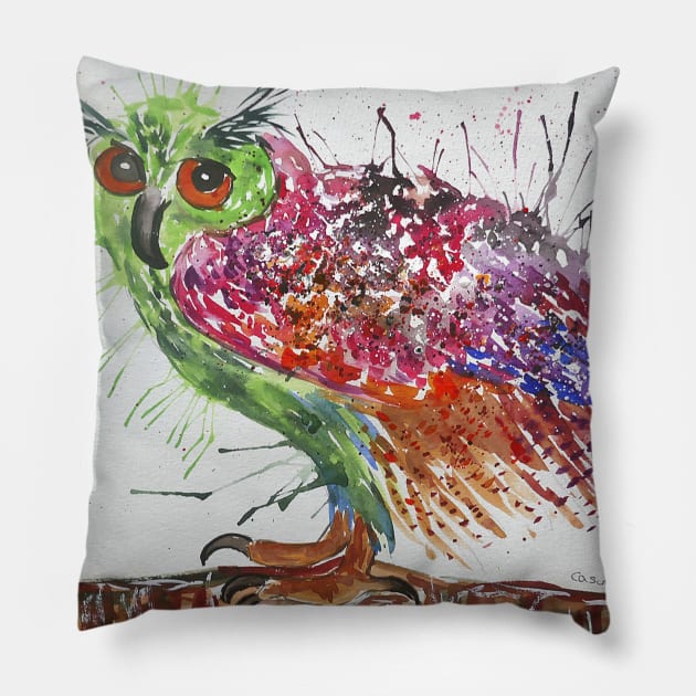 Colorful Owl Pillow by Casimirasquirkyart