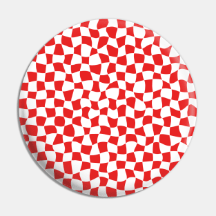 Warped Checkerboard, White and Red Pin