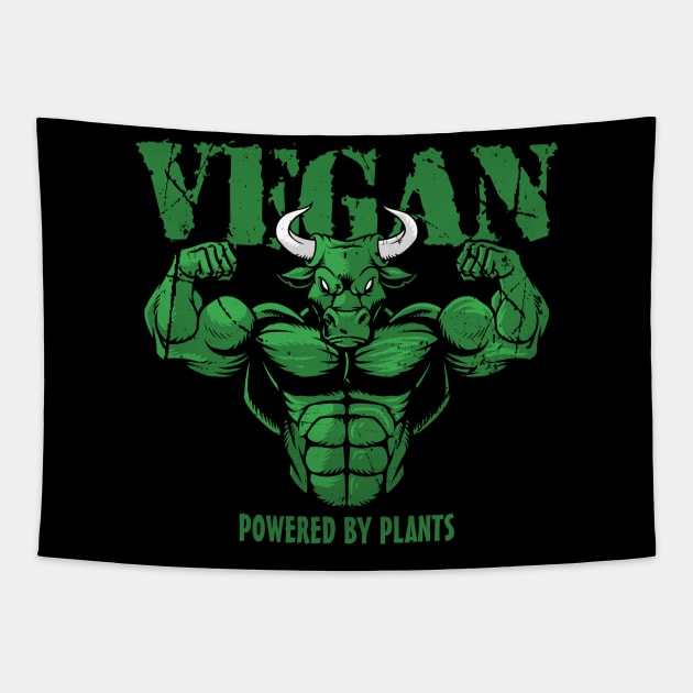 Vegan Power / Green Bull Tapestry by EddieBalevo