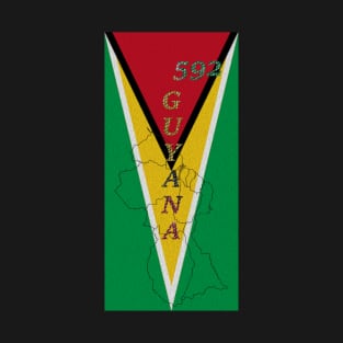 Guyana Flag Design with Phone Area Code and Map Outline T-Shirt