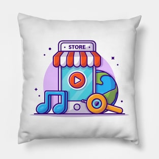 Mobile Music Shop with Note Cartoon Vector Icon Illustration Pillow