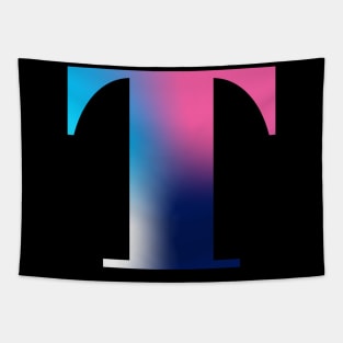 Capital Letter T Monogram Gradient Pink Blue White Tapestry