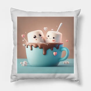 Cute Marshmallow Buddies in Hot Cocoa Pillow