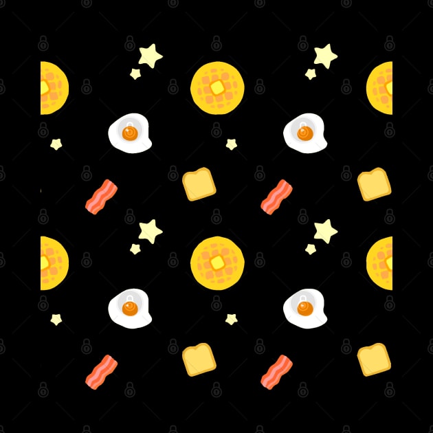 Cute Eggs Bacon Waffle Toast Breakfast Pattern by Sunny Saturated