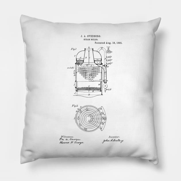 Steam Boiler Vintage Patent Hand Drawing Pillow by TheYoungDesigns