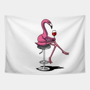 Flamingo Wine Drinking Bird Tapestry