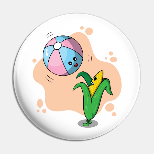 Cute corn playing with beach balloon Pin by TTirex