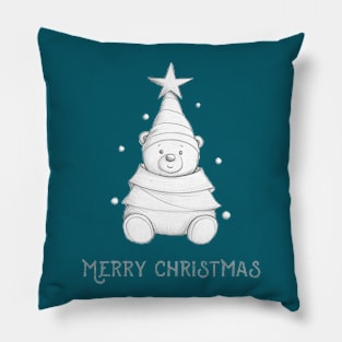 Christmas bear-tree bw Pillow