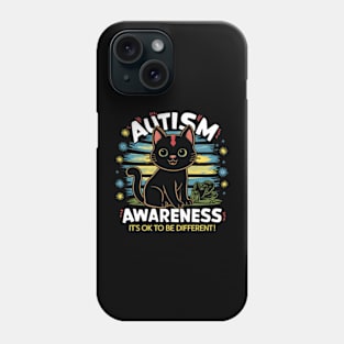 Autism Awareness Cute Cat Animal Its Ok To Be Different Phone Case