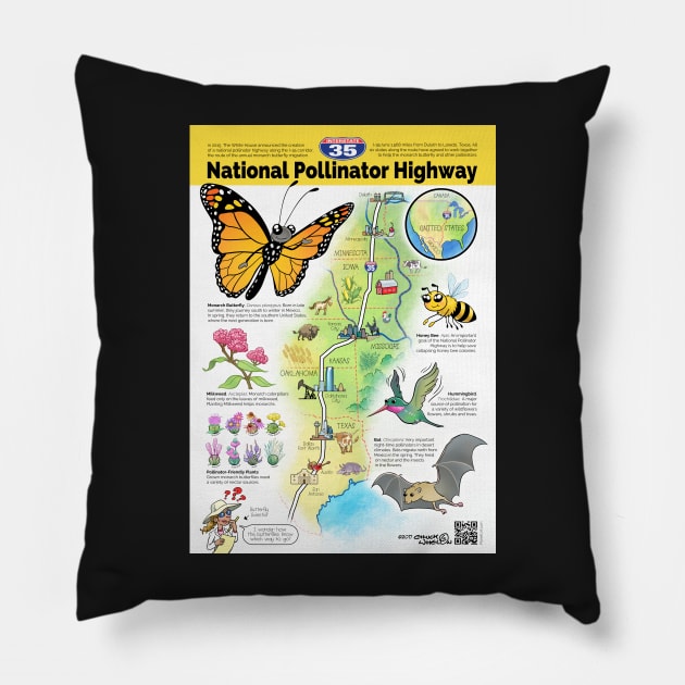 US National Pollinator Highway Map - I-35 Pillow by MrChuckles