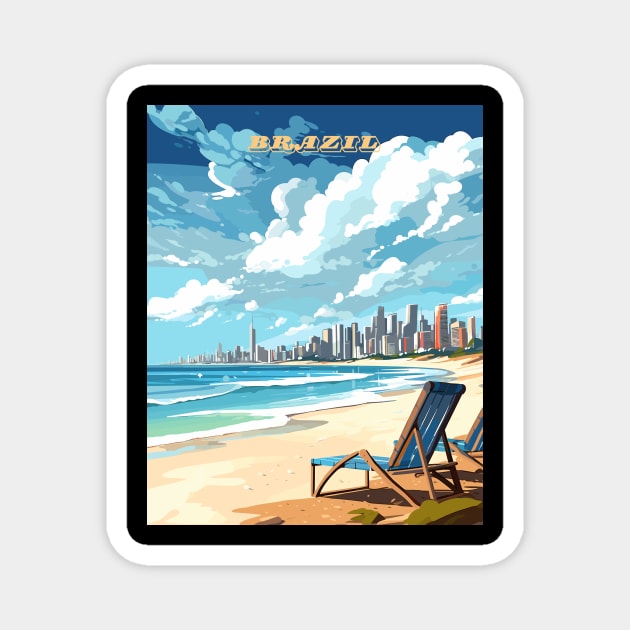 Brazilian Beach with chair Travel Art Print Magnet by TripleTravelArt