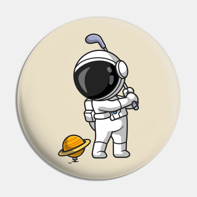 Cute Astronaut Playing Golf Planet Cartoon Pin by Catalyst Labs