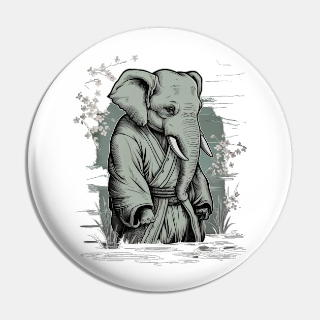 Melancholic Elephant Japanese Art Print Pin by SimpliPrinter