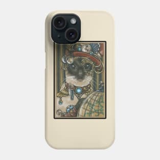 Steampunk Cat Traveler - Siamese Cat - Black Outlined Version Phone Case