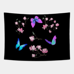 Pink purple butterflies and magnolia flowers Tapestry