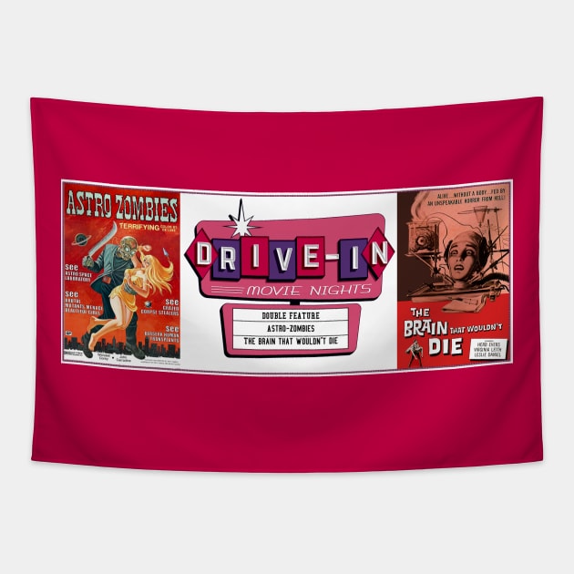 Drive-In Double Feature - The Brain that Wouldn't Die & Astro-Zombies Tapestry by Starbase79