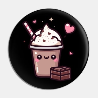 Kawaii Cute Chocolate Milkshake with Chocolate Bar and Hearts | Kawaii Food Art Pin