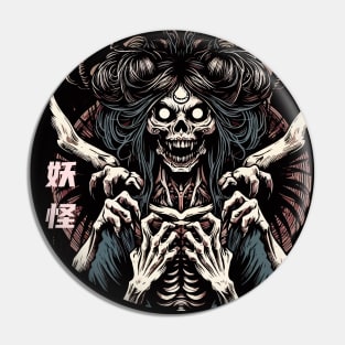 Horrible yokai woman and hands Pin