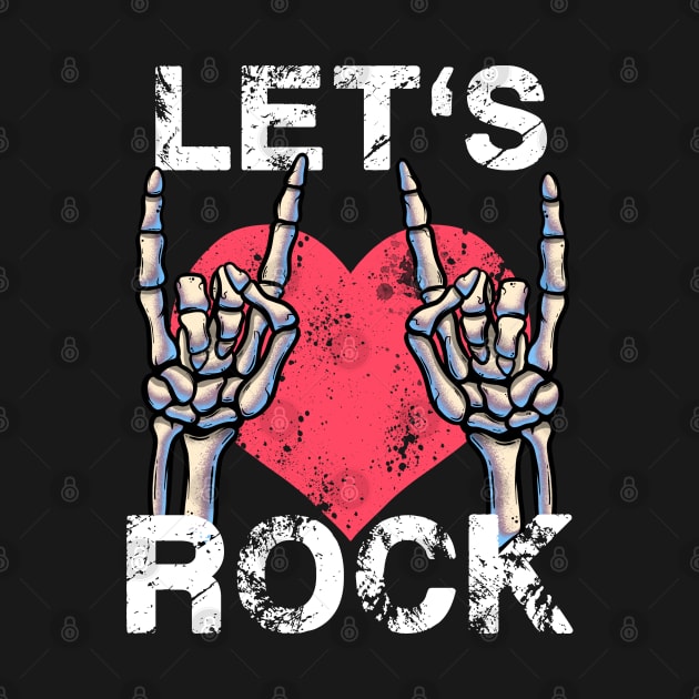 Let's Rock and Roll Music Vintage Distressed Heart by MerchBeastStudio