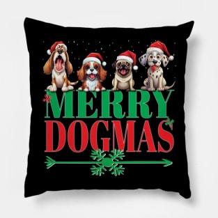 Christmas Dogs With Santa Hat Merry Dogmas Xmas Puppies Dog Pillow