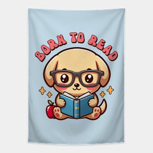 Born to Read Labrador Puppy Reading Book Kawaii Bookish Tapestry