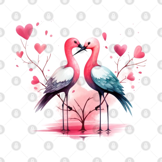 Valentine Kissing Avocet Bird Couple by Chromatic Fusion Studio