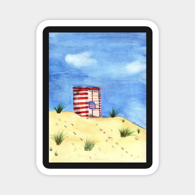 Hot Summer Day at the Beach Watercolor Painting Magnet by Sandraartist