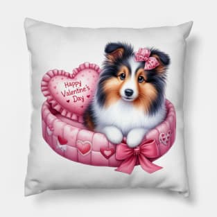 Valentine Shetland Sheepdog in Bed Pillow