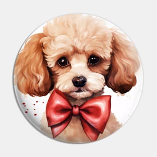 Cute Adorable Poodle Puppy Dog Wearing a Red Bow Tie Pin