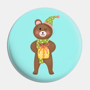 Teddy bear with gift Pin