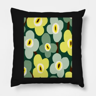 Retro Scandinavian Floral Pattern in Green and yellow Pillow