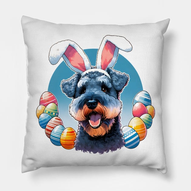 Kerry Blue Terrier Enjoys Easter with Bunny Ears Pillow by ArtRUs