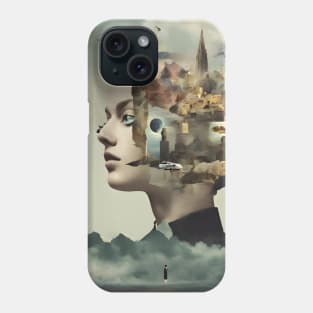 Resilient Chaos: A Surreal Collage of a Woman Amidst Global Calamities Phone Case