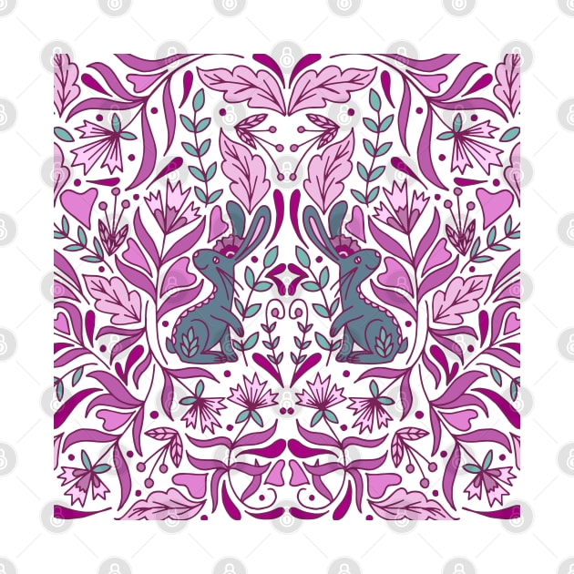Scandinavian Folk Art Rabbit Pink Palette | Rabbit | Whimsical by HLeslie Design
